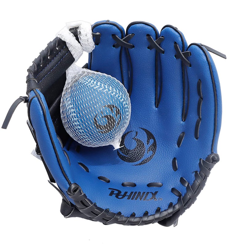 PHINIX 9" Baseball Glove Tee Ball Mitts and Foam Ball for Kids Beginner Play Training Right Hand Throw Navy - Image 2